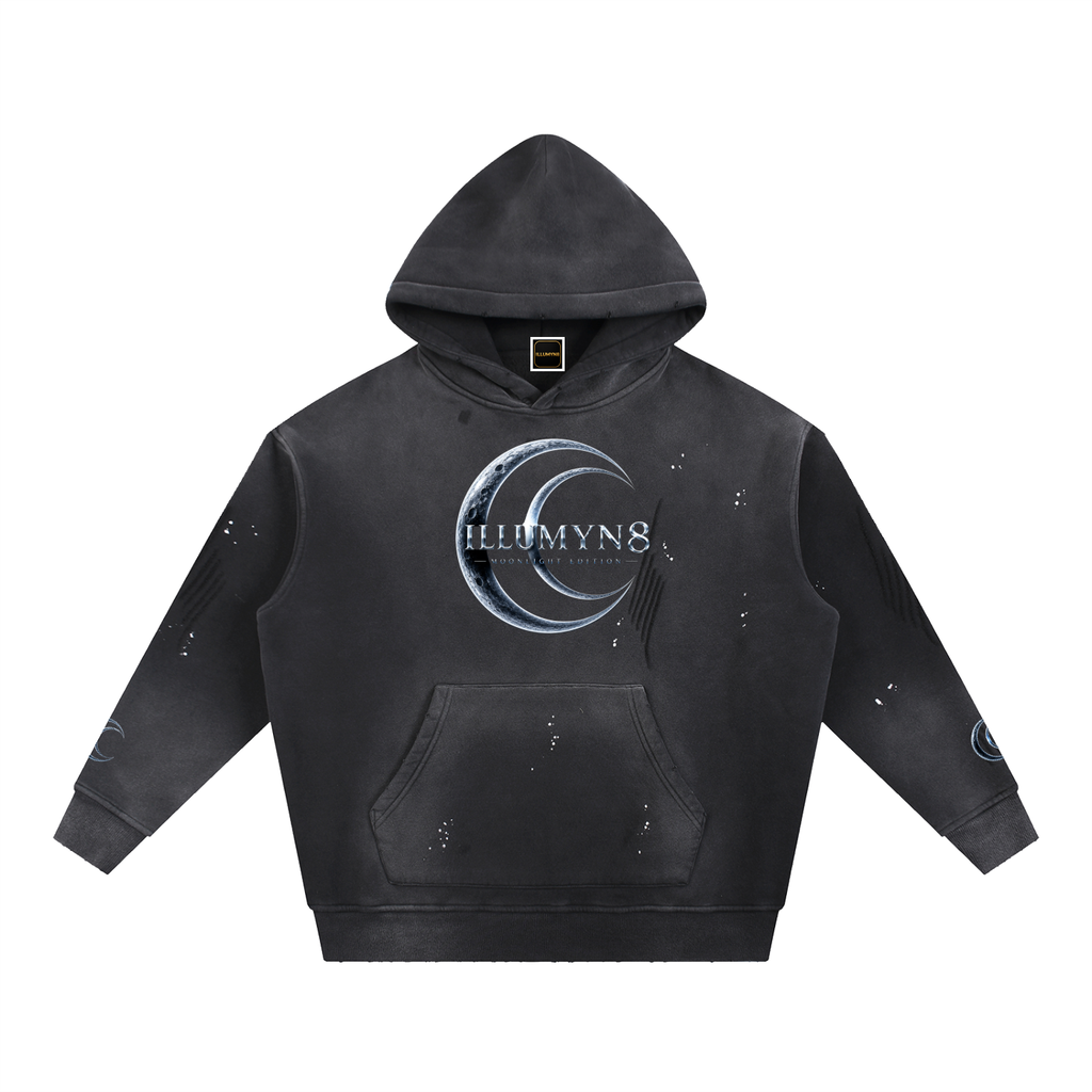Illumyn8 Vintage Washed Frayed Fleece Hoodie – Dark Side | Moonlight Edition