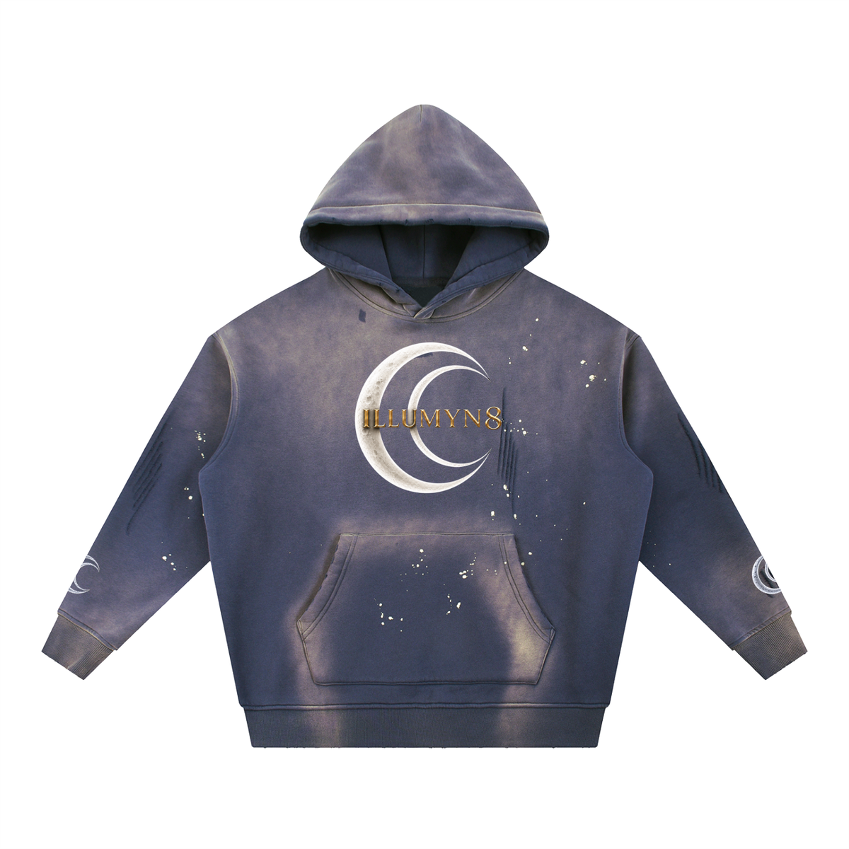Illumyn8 Vintage Washed Frayed Fleece Hoodie – Lunar Rise | Moonlight Edition