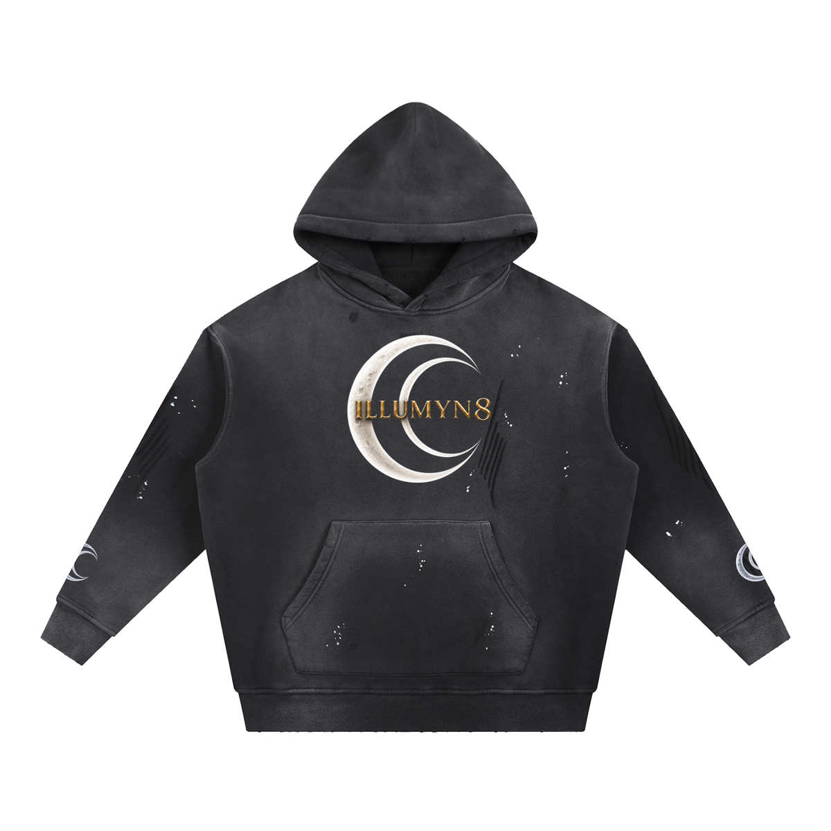 Illumyn8 Vintage Washed Frayed Fleece Hoodie – Lunar Rise | Moonlight Edition