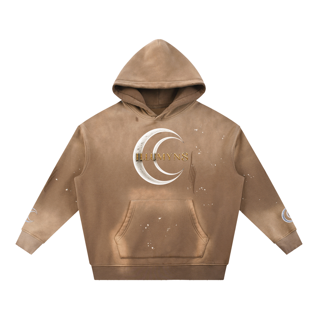 Illumyn8 Vintage Washed Frayed Fleece Hoodie – Lunar Rise | Moonlight Edition